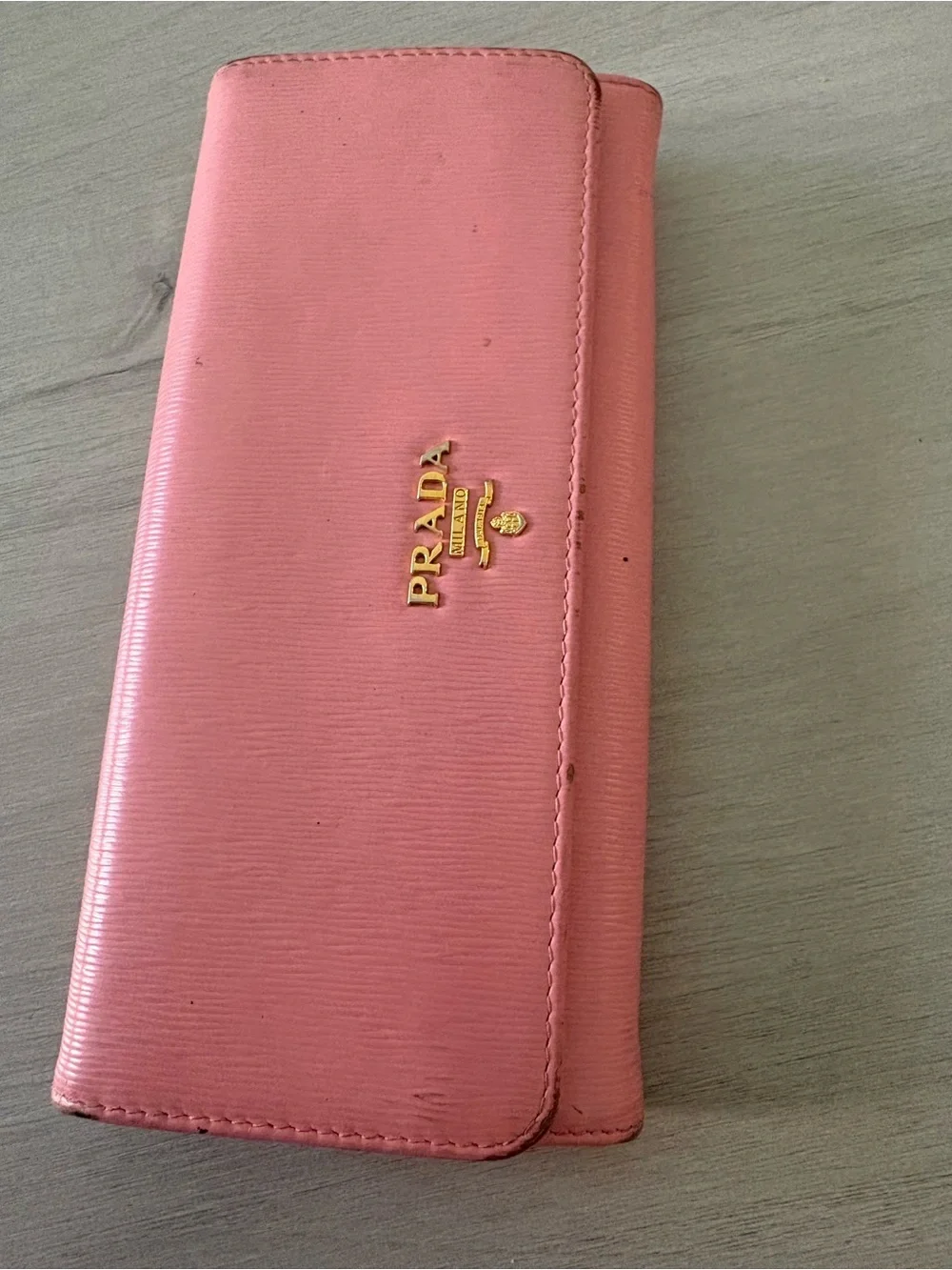 Prada Rose Pink Saffiano Leather Long Wallet with Gold Logo